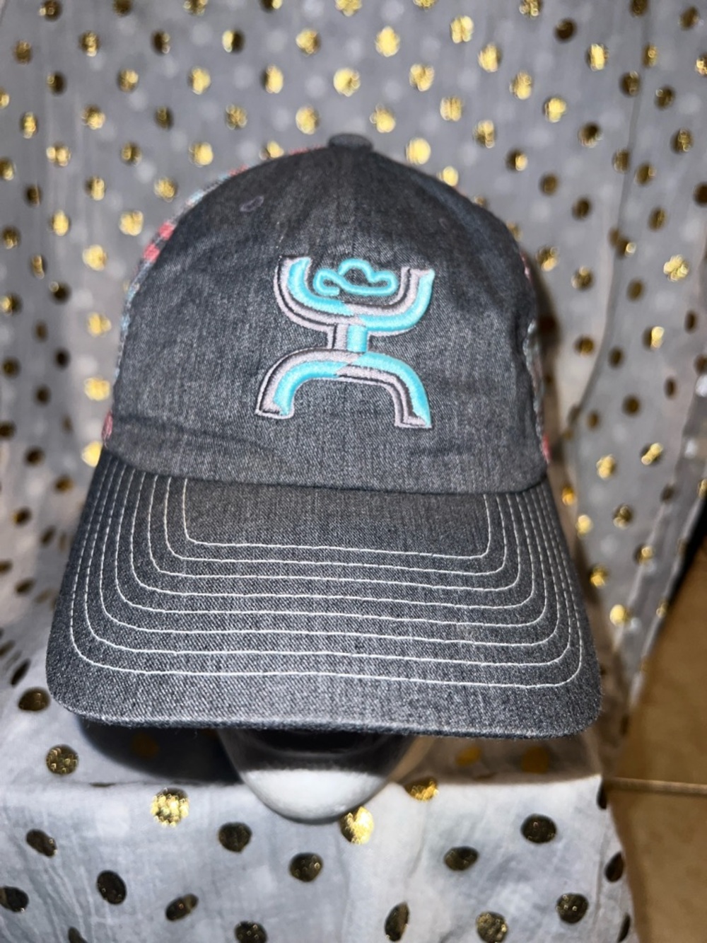 Hooey Charcoal Denim Cap with Teal Logo